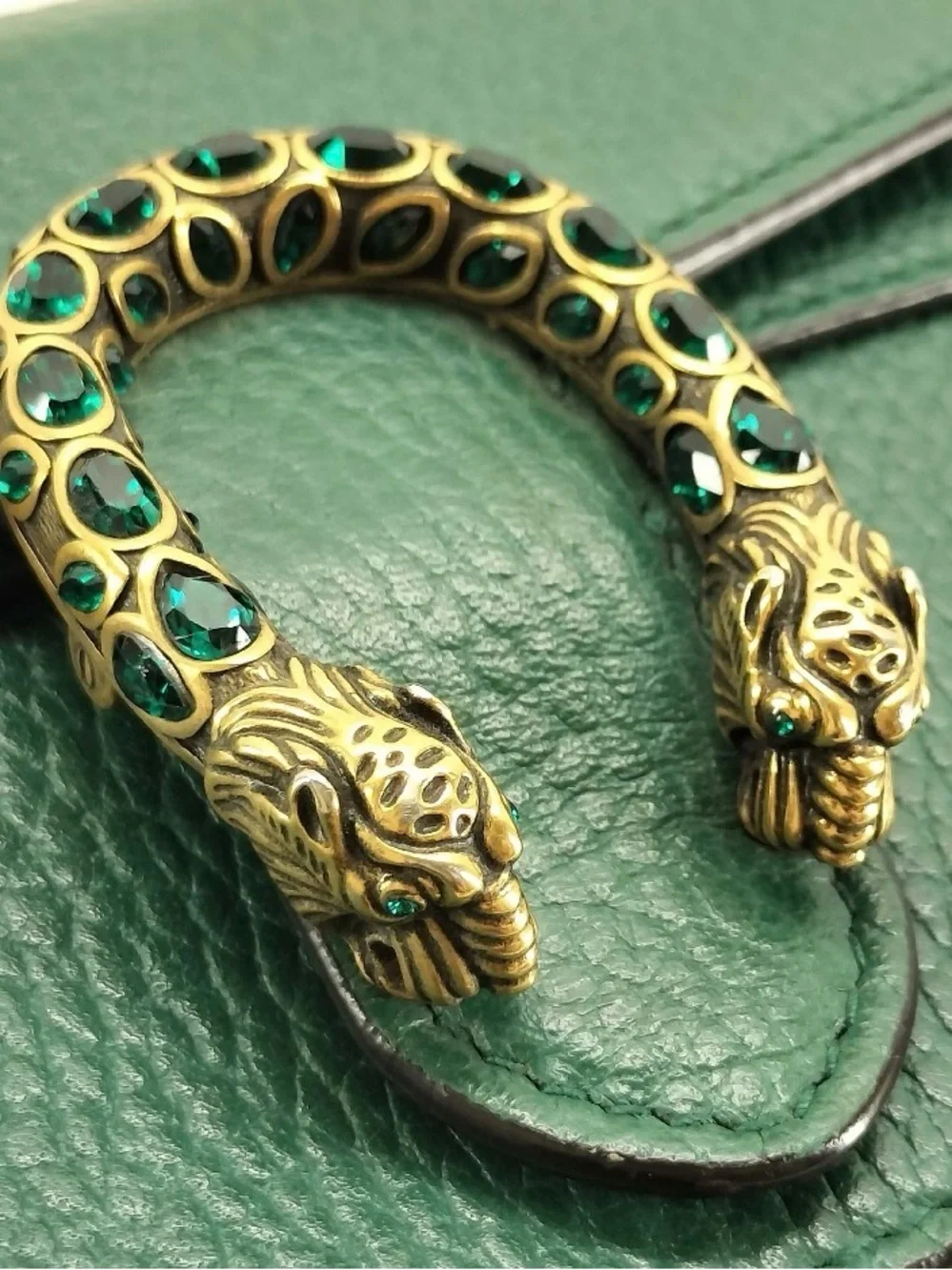 Gucci Green Leather Bag with Gold-Tone Jeweled Dionysus